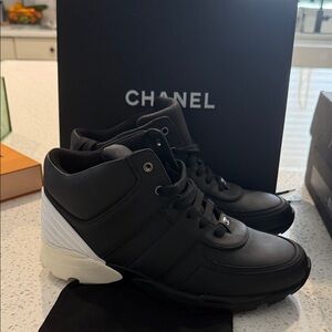 CHANEL Men's Black and White High-Top Sneakers
